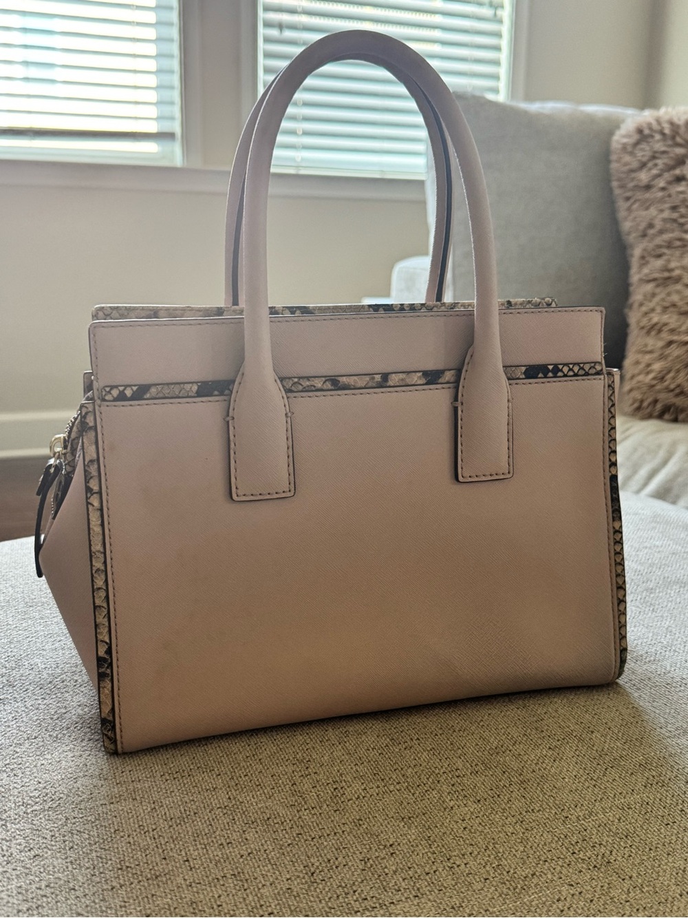 kate spade Blush Pink Satchel with Snake-Print Trim - Picture 2 of 6